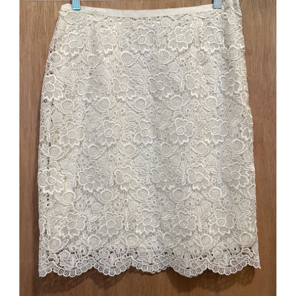 H&M White Floral Lace Pencil Skirt Scalloped Hem Size 8 NEW